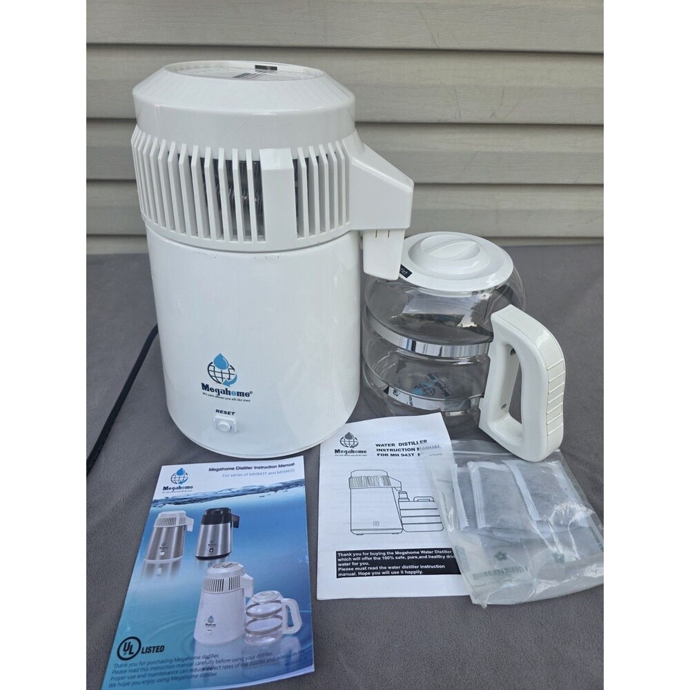 Megahome Water Distiller White Enamel with Glass Collection W/Cosmetic Dent READ